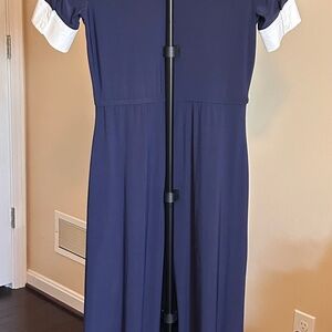VENUS Navy Maxi Dress with White Cuff Detail
